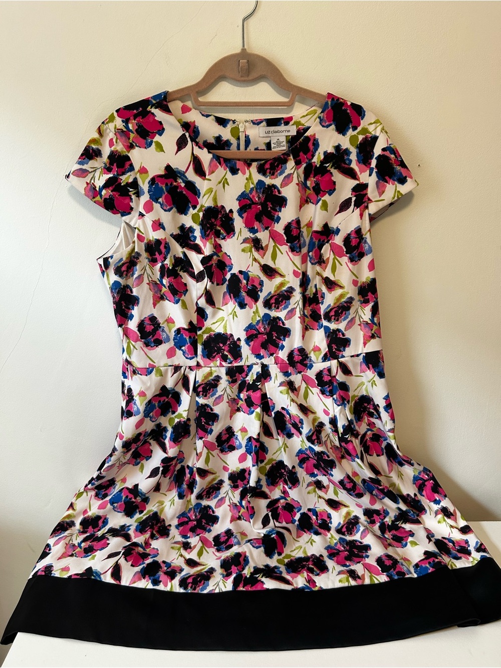 Liz Claiborne White Floral Midi Dress with Pink & Blue Blooms